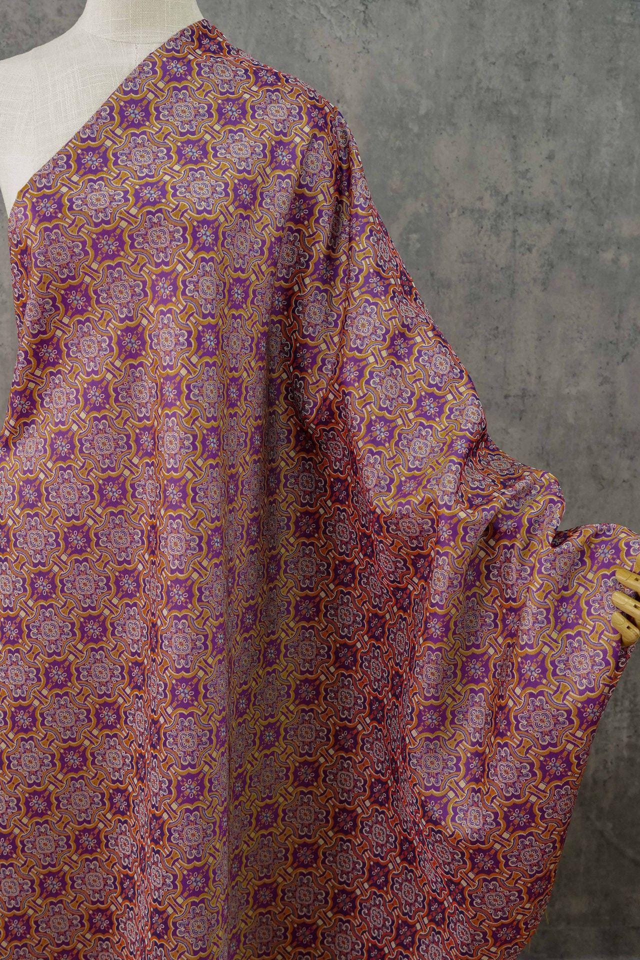 Mongolian Bada Pattern Fabric: 59"W Rayon Upholstery, Costume, Decor