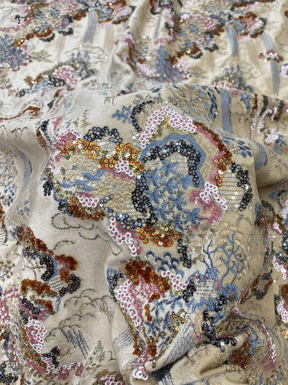 Embroidered Velvet Fabric ��" Wide Plush Material for Sewing & Upholstery