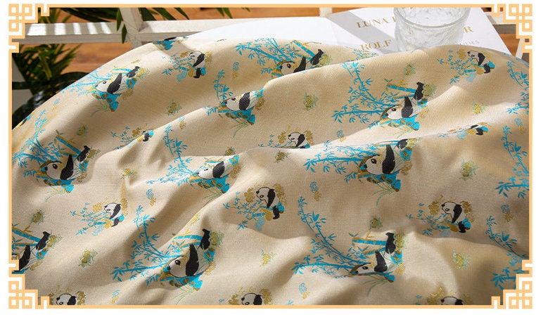 Tissu brocart jacquard bambou Panda : mélange de rayonne de 150 cm de large