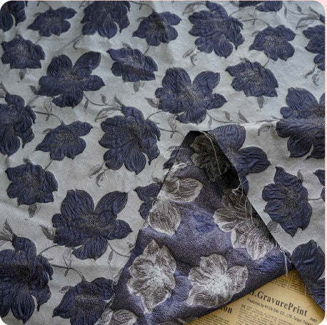 Gold Thread Floral Jacquard Fabric: Embossed 3D Bubble Design, 64" Wide