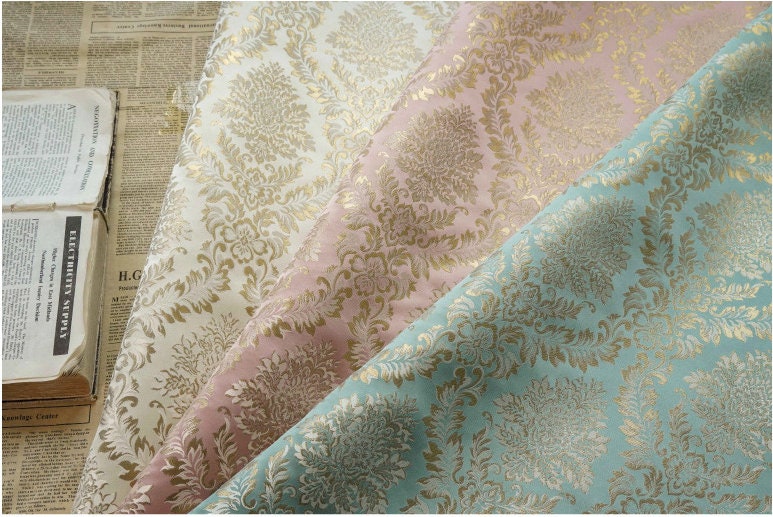 Gold Thread Brocade Jacquard Damask Fabric - Retro Palace Style