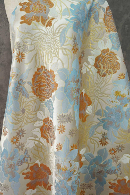 Floral Jacquard Fabric, Gold Thread Brocade, Luxury Upholstery (59"W)