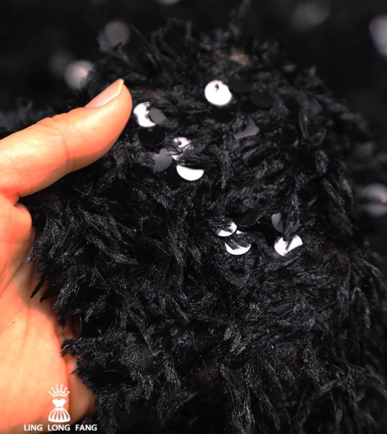 Beige Feather Sequin Embroidery Fabric: 49" Wide Costume Material