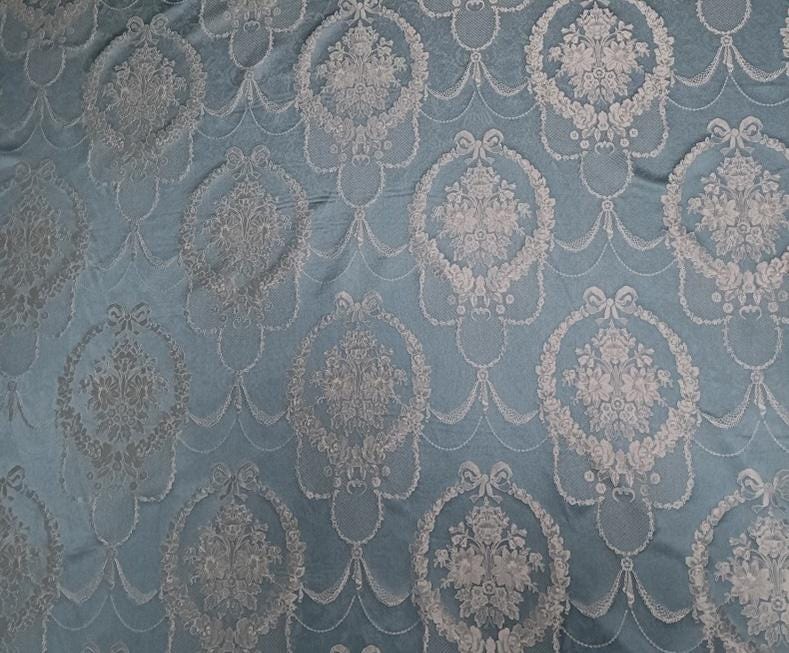 Blue Embossed Floral Jacquard Brocade Fabric | 55" Wide