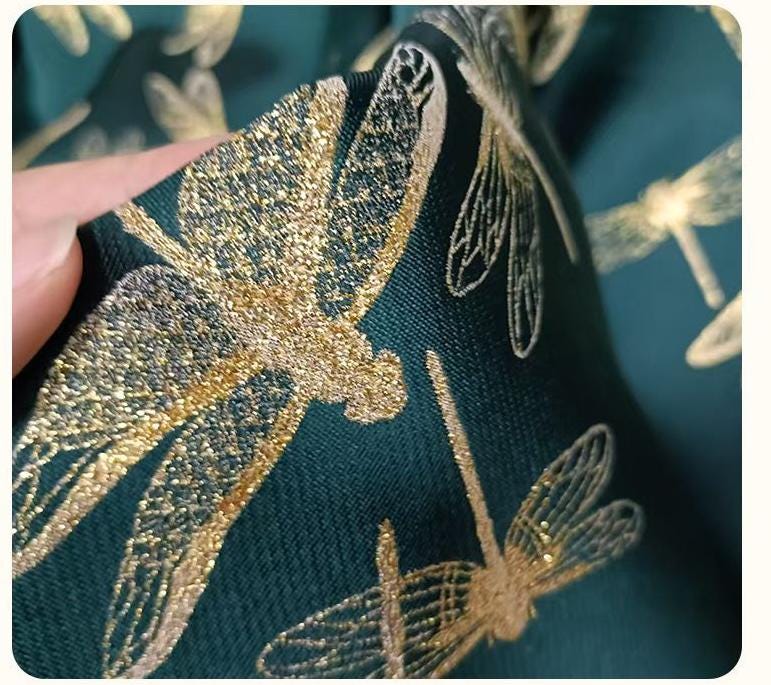 Gold Dragonfly Brocade Fabric: Elegant Cheongsam & Dress Textile