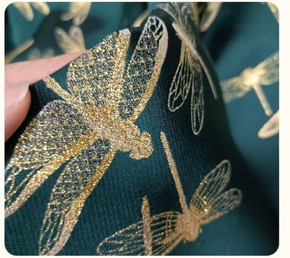 Gold Dragonfly Brocade Fabric: Elegant Cheongsam & Dress Textile