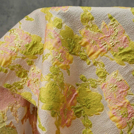 Gold Thread Jacquard Fabric: Embossed European Designer Material, 53" Wide