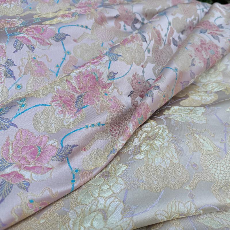 Embossed Floral Jacquard Fabric: 3D Gold Thread Design, 55" Wide