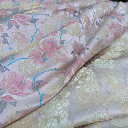 Embossed Floral Jacquard Fabric: 3D Gold Thread Design, 55" Wide