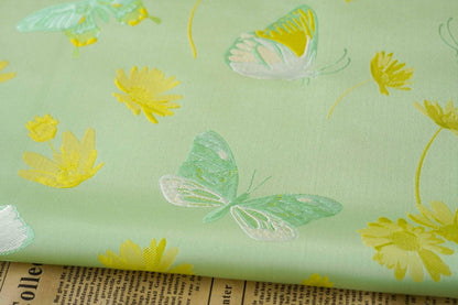 Butterfly Nishijin Fabric: Grass Green Upholstery, Costume, & DIY - 59"W
