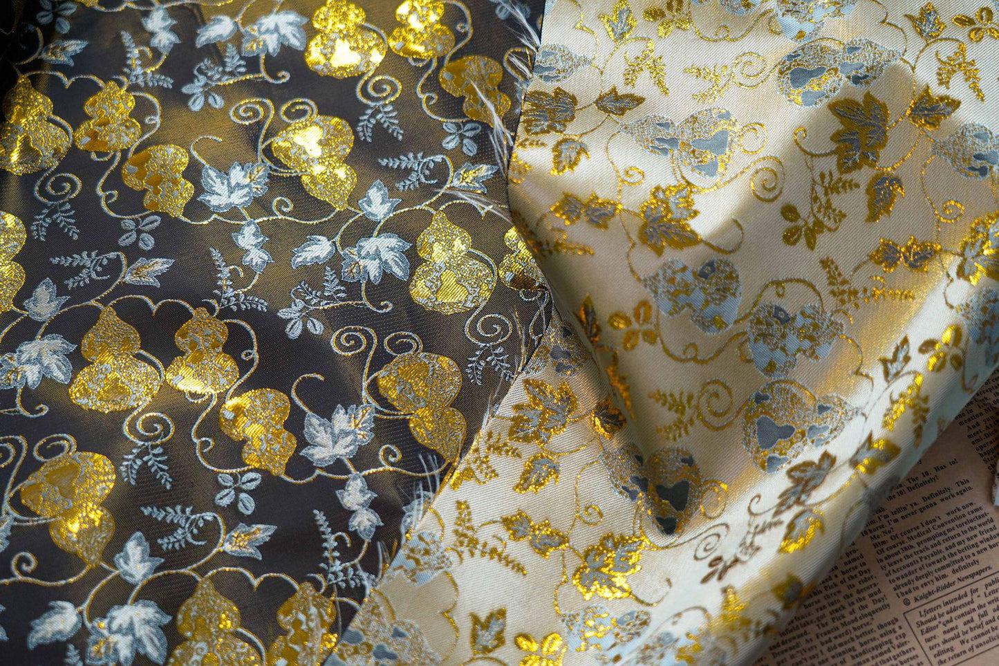 Gold Thread Jacquard Fabric: Black 3D Designer Upholstery, Costume & Sewing (65"W)