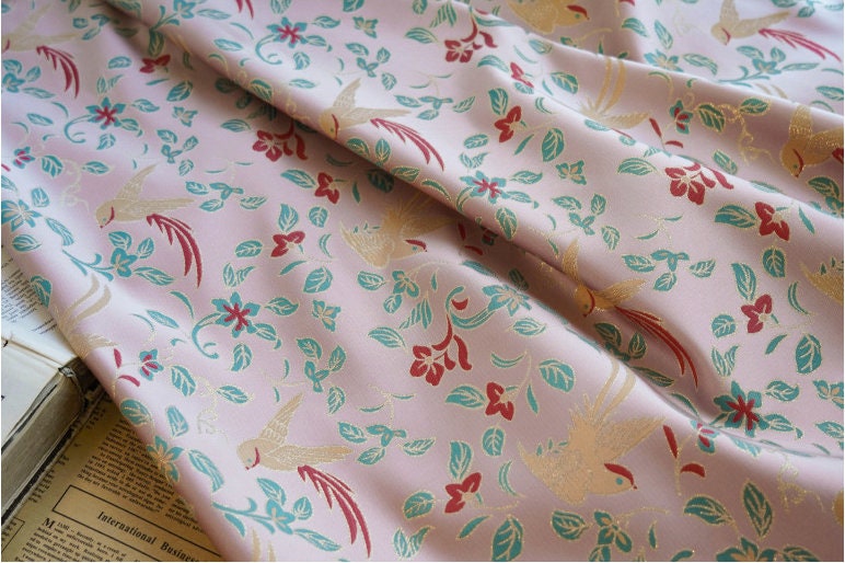 Birds Jacquard Satin Fabric: Brocade Sewing Material, 59"W