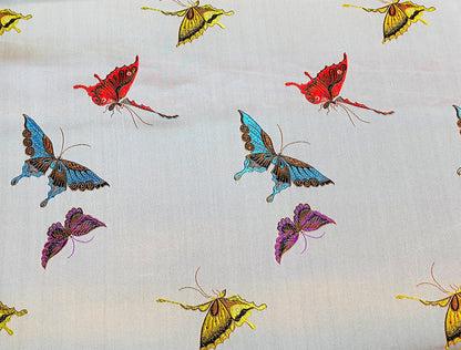 Black Silk Brocade Fabric: Butterfly Floral Jacquard (45"W)