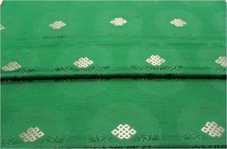 Buddha Symbol Brocade Fabric: 29.5"W Floral Jacquard Satin