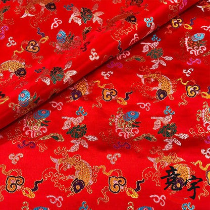 Silk Brocade Fabric: Carp Leaping Dragon Gate Pattern, 59"W