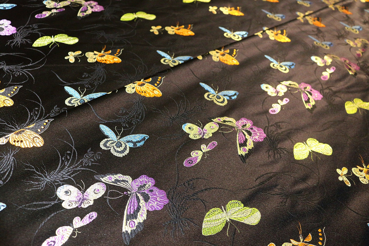 Black Butterfly Brocade Fabric: 59"W Rayon Textiles, Home Decor