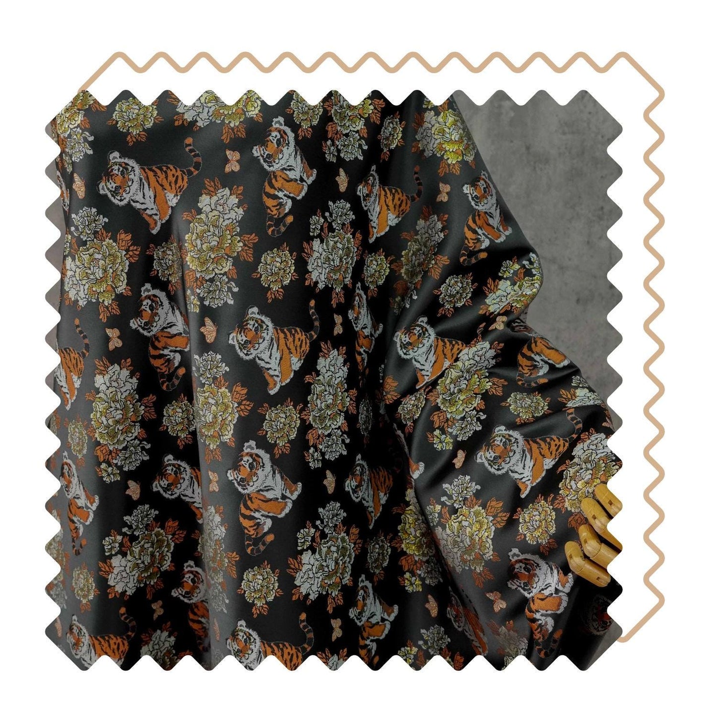Tiger & Peony Brocade Fabric ��� Chinese Jacqua" Wide
