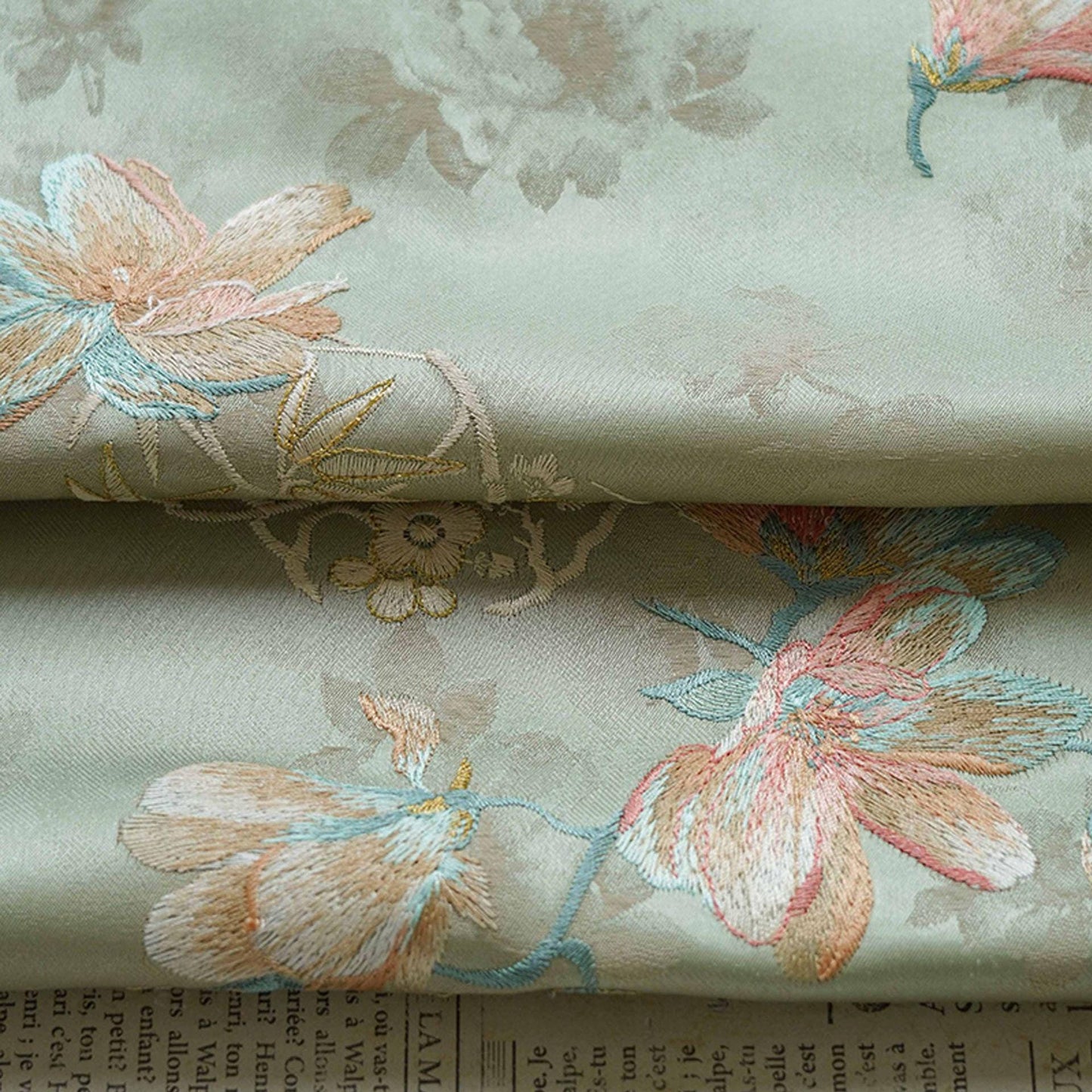 Silk Brocade Fabric: 59"W Peony Pattern for Cheongsam, Robes, Upholstery