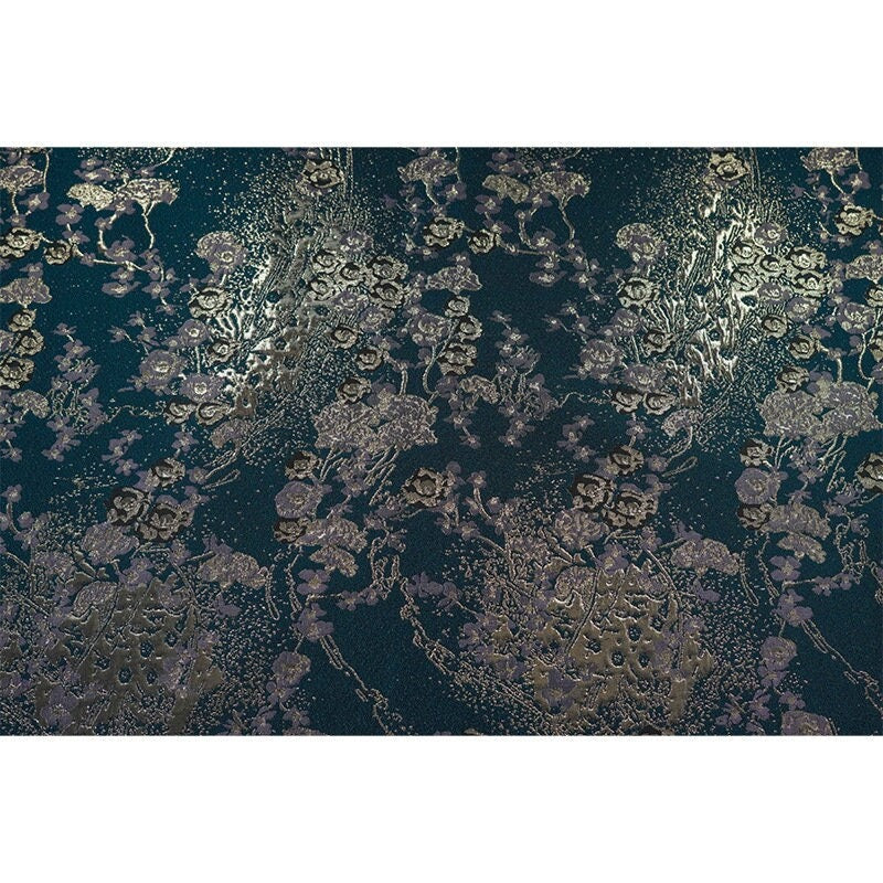 Gold Thread Jacquard Fabric: Dark Green 3D Style (59"W)