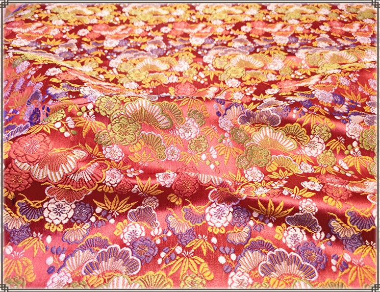 Tissu brocart de soie japonais Nishijin : Jacquard floral (au mètre)