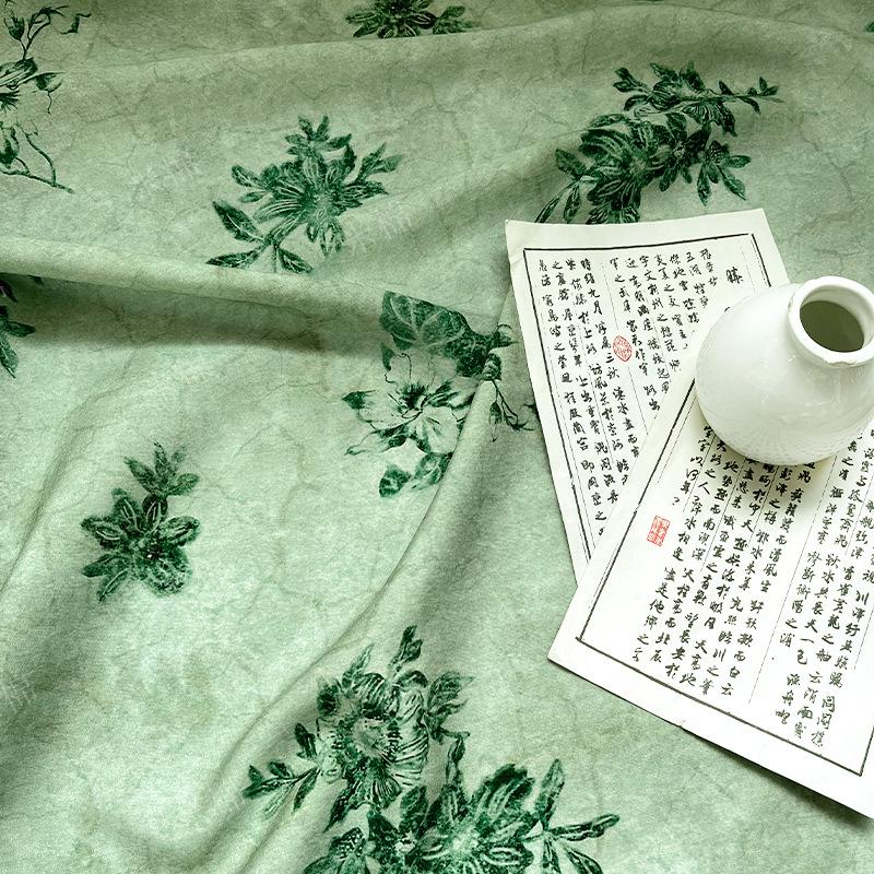 Celadon Floral Cotton Fabric ��� Elegant Sewing Materi" Wide