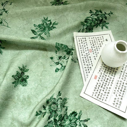 Celadon Floral Cotton Fabric ��� Elegant Sewing Materi" Wide