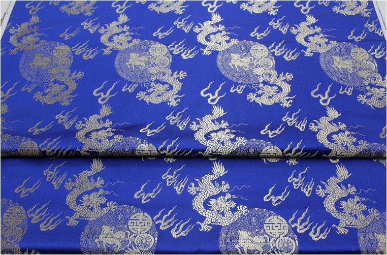 Tissu brocart de soie à motif de dragon chinois : 74 cm de large, accessoires de vêtements