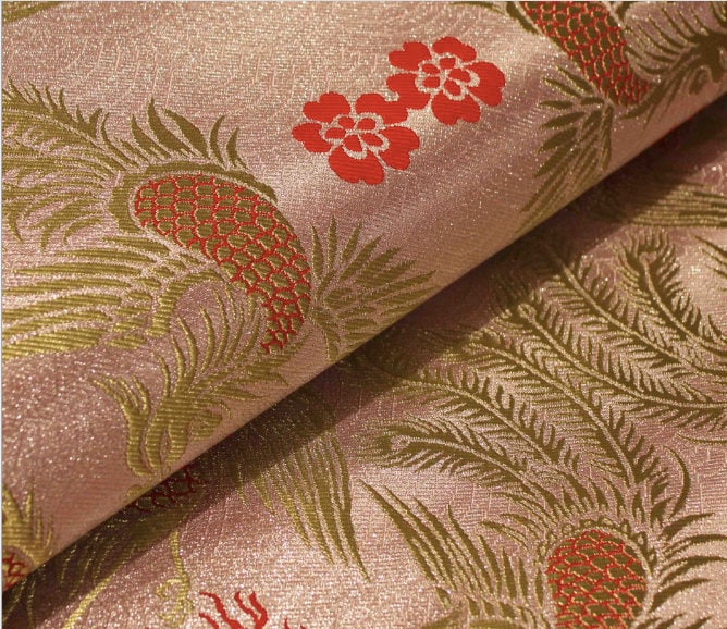 Gold Dragon & Phoenix Brocade Fabric: Traditional Chinese Wedding Robe Material
