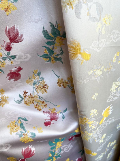 Osmanthus Goldfish Brocade Fabric ��� Oriental Jacquard Floral Fish Pattern Textile for Sewing &