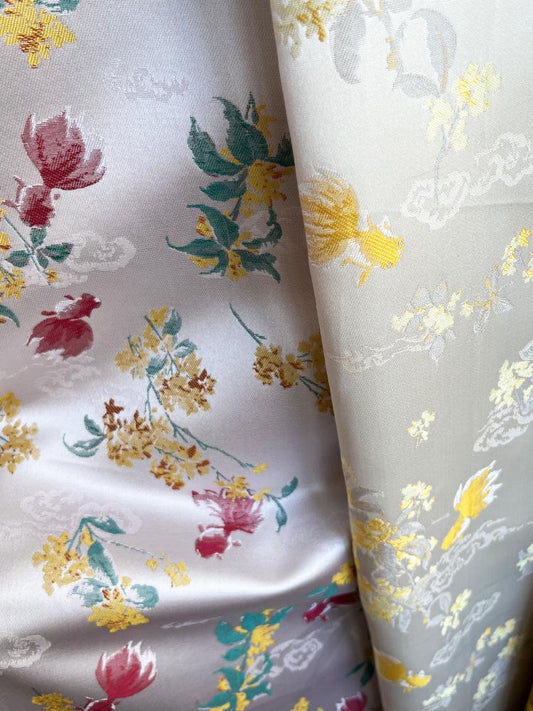 Osmanthus Goldfish Brocade Fabric ��� Oriental Jacquard Floral Fish Pattern Textile for Sewing &
