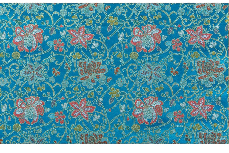 Nishijin Crane Kinran Fabric: Black Jacquard Silk Brocade Damask (29.5" Width)