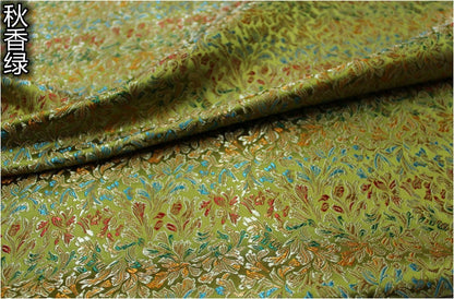 Tissu brocart de soie à motif floral : style impérial tibétain antique, 75 cm de large