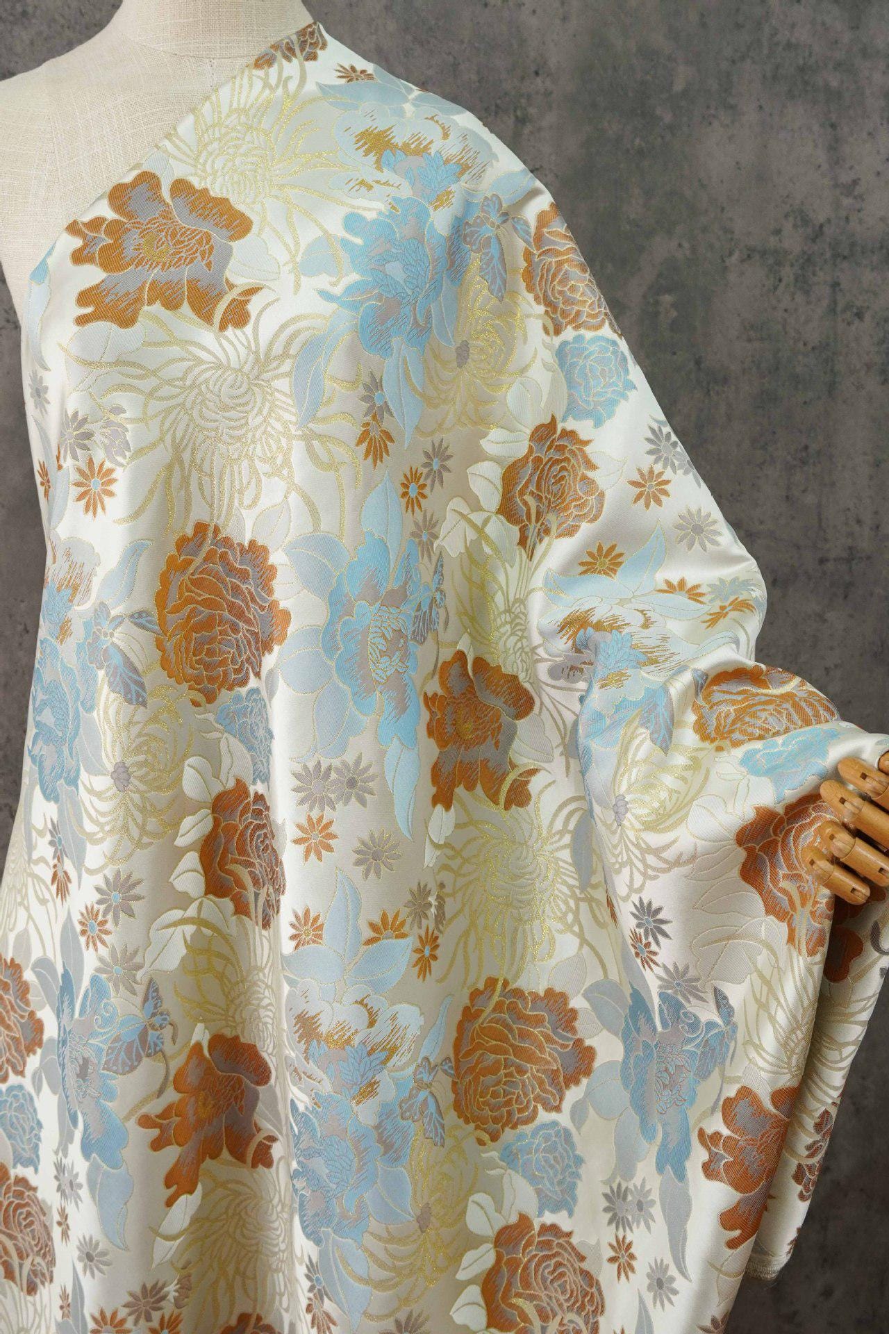 Floral Jacquard Fabric, Gold Thread Brocade, Luxury Upholstery (59"W)
