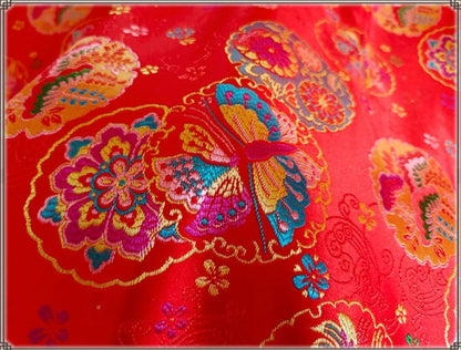 Red Butterfly Brocade Fabric: 59" Wide Silk Rayon Jacquard