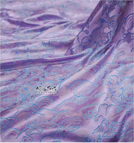 Lilac Rayon Brocade Fabric: Sea of Clouds & Waves (29.5"W)