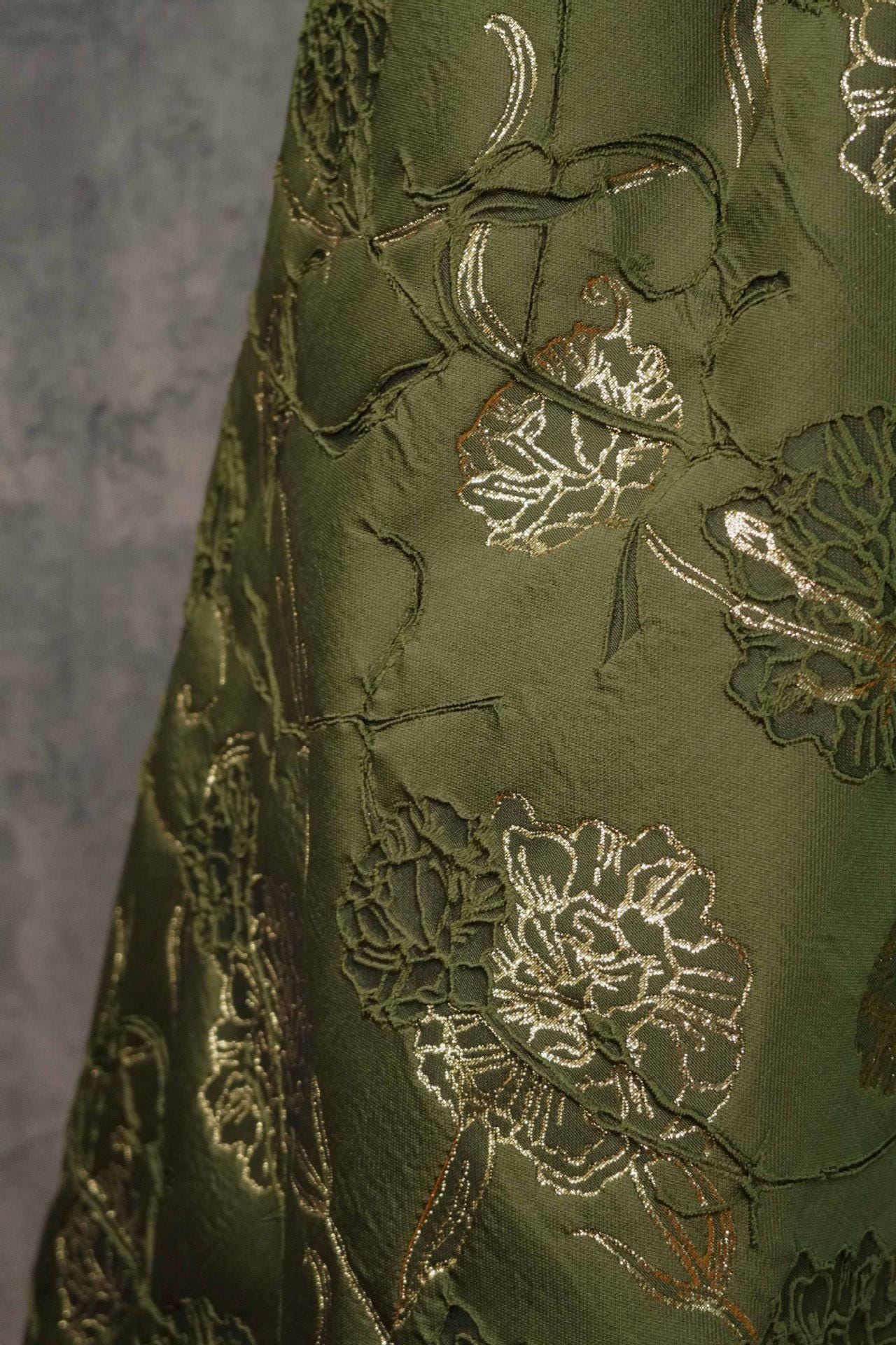 Gold Thread Jacquard Fabric: 3D Floral Upholstery, Costume & Decor