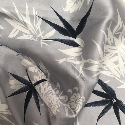 Bamboo Print Satin Fabric: 59"W Polyester Blend, Dressmaking Material