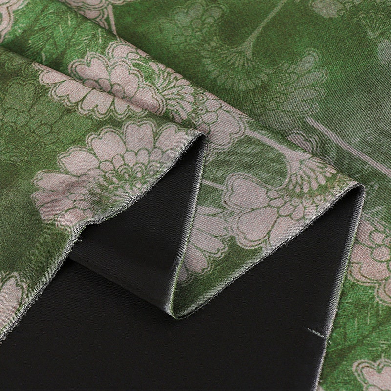 Floral Satin Fabric: 59"W Double-Sided Print for Sewing & Decor