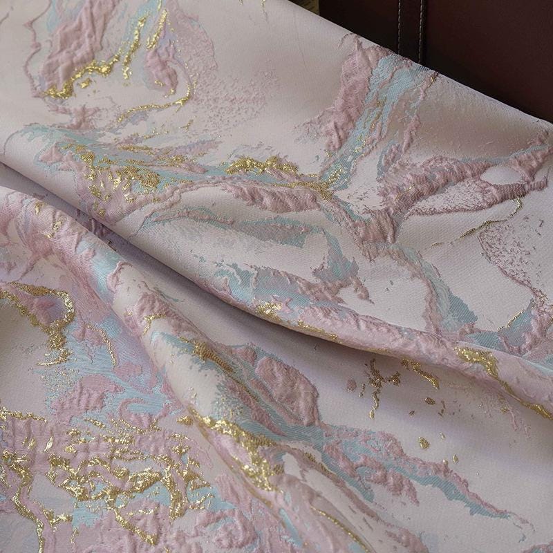 Gold Thread Jacquard Fabric: 3D Oil Painting Texture, 57" Wide