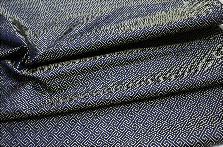 Chinese Brocade Fabric: Small Fret Pattern Silk Rayon Blend