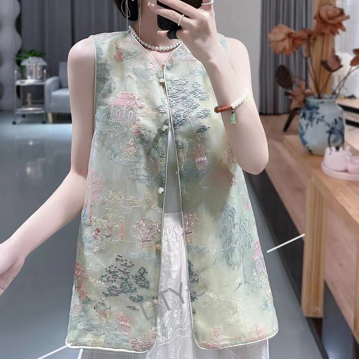 Embossed Flowers Embroidery Fabric: 3D Silk Organza, 50"W, By The Meter