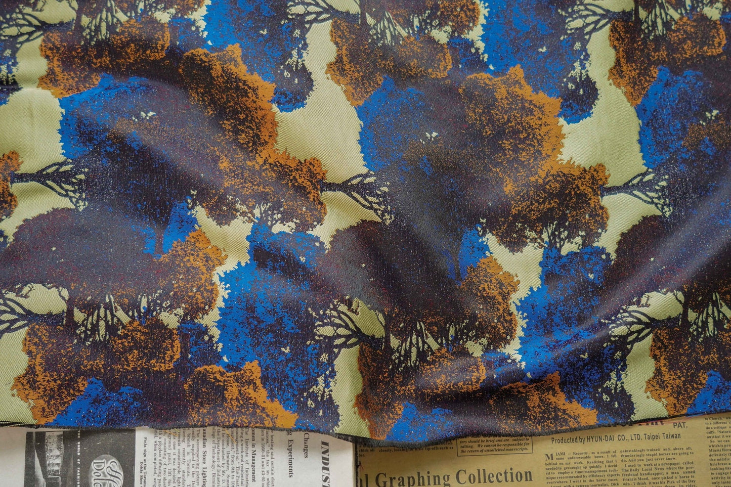 Giant Trees Jacquard Woven Fabric: Embossed Oil Painting Pattern, 63"W