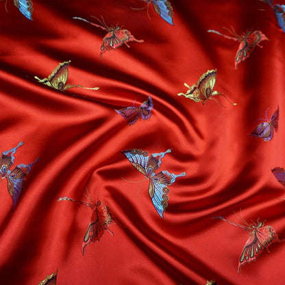 Black Silk Brocade Fabric: Butterfly Floral Jacquard (45"W)