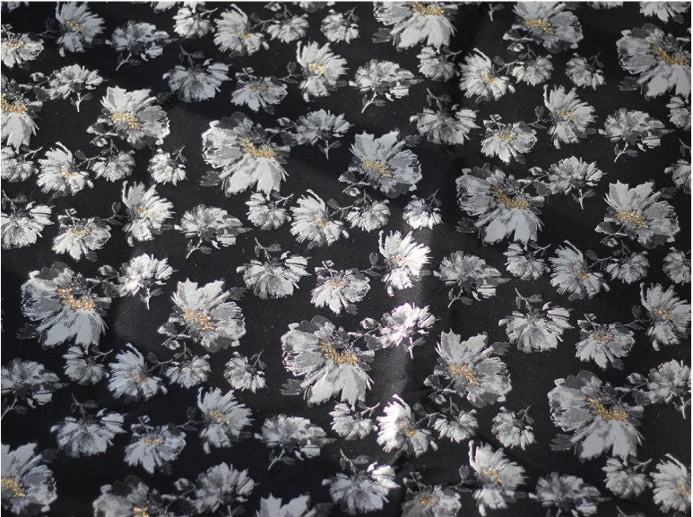 Black Flower Jacquard Fabric: 3D Upholstery, Prom Dress Sewing Material