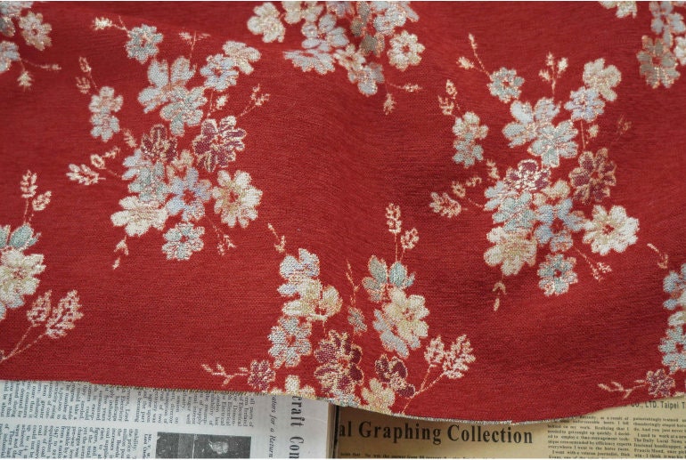 Tissu jacquard à motif floral : style cour française rétro, 150 cm de large
