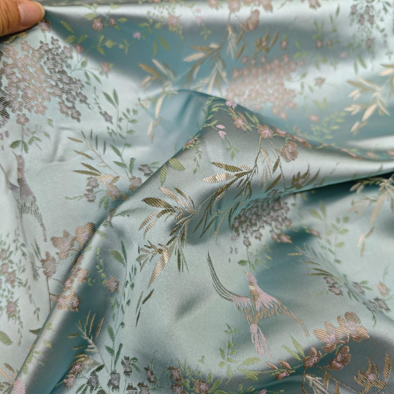 Tissu jacquard brocart Nightingale : style chinois pour la confection de vêtements et la décoration intérieure, largeur 150 cm
