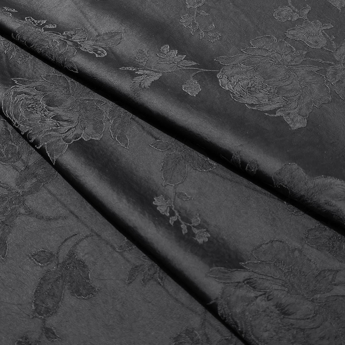 Black Brocade Fabric: Plant Silk Upholstery, Costume, Quilting (55"W)