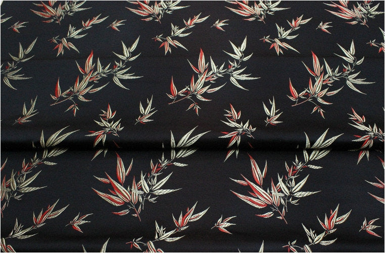 Leaves & Flower Brocade Fabric: Silk Rayon Blend, 29.5" Wide