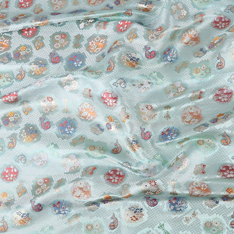 Japanese Lucky Fish Brocade Fabric: 59" Wide Silk Rayon Damask