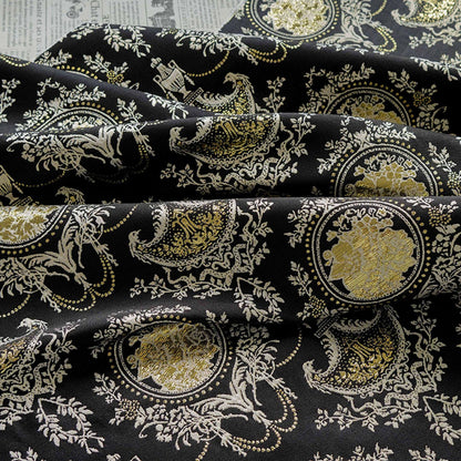 Black Gold Floral Jacquard Fabric: European Court Style Upholstery, Dresses, Decor (57" Wide, Meter)